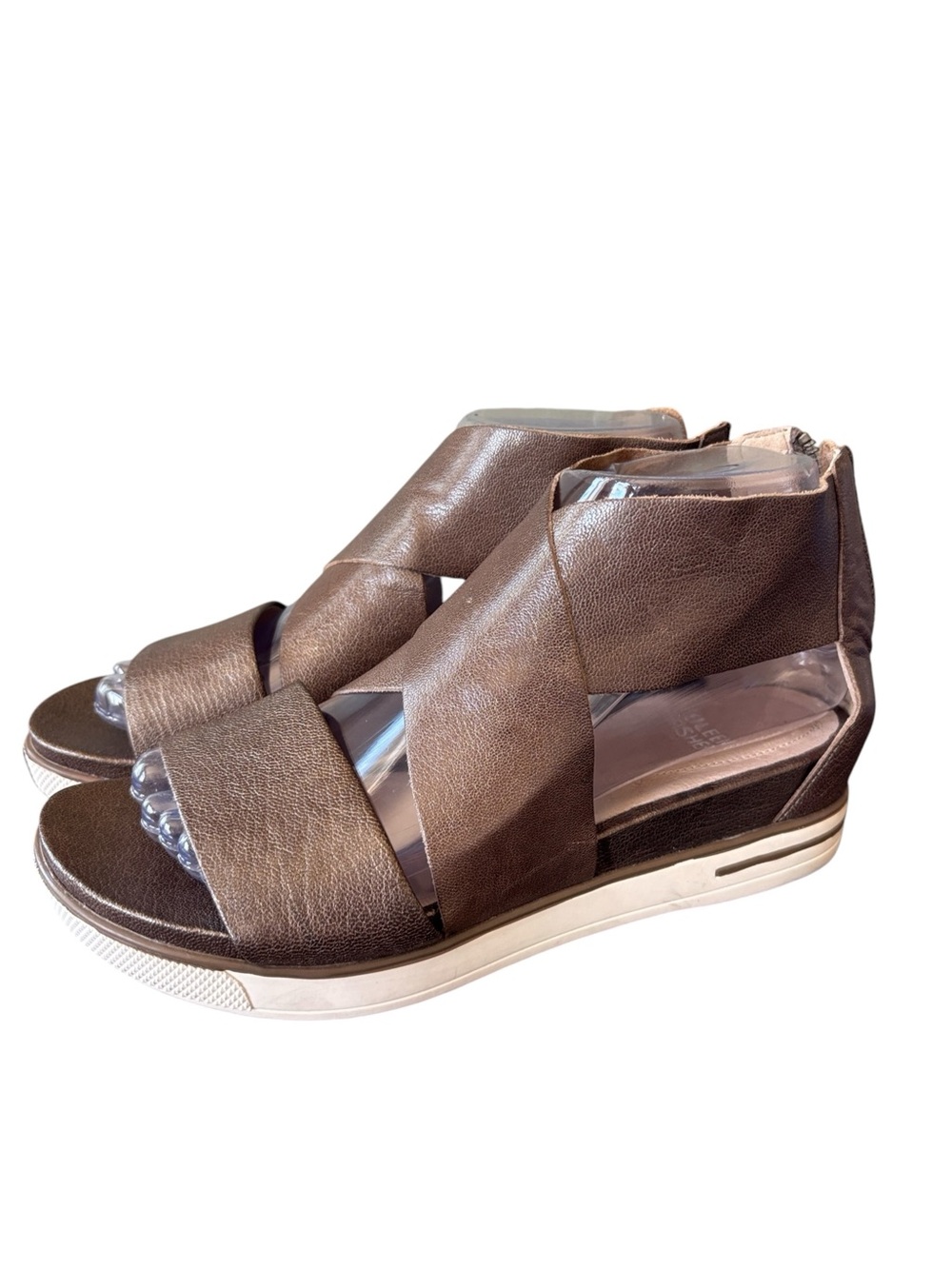 Eileen Fisher Sport Bronze Metallic Tumbled Leather Sneaker Sandal Size 7.5